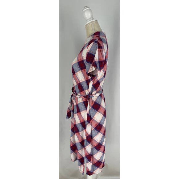Rock & Republic Plaid T Shirt Midi Dress Womens Small Red Blue Short Sleeve - Picture 5 of 9